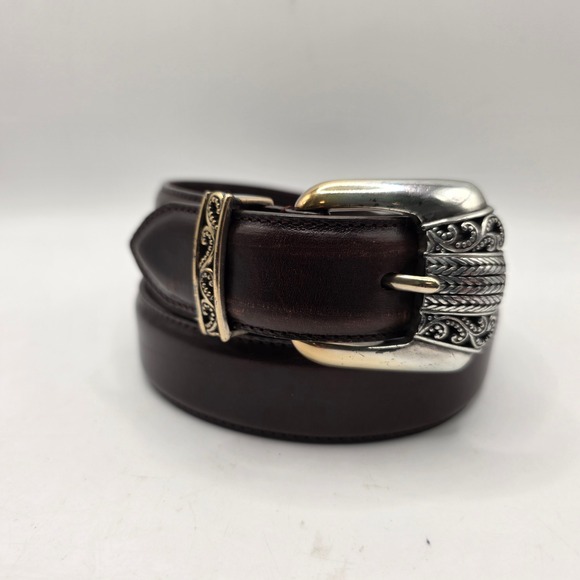 Fossil Accessories - Fossil Brown Leather Western Belt Silver Engraved Buckle BT765820001 Womens S